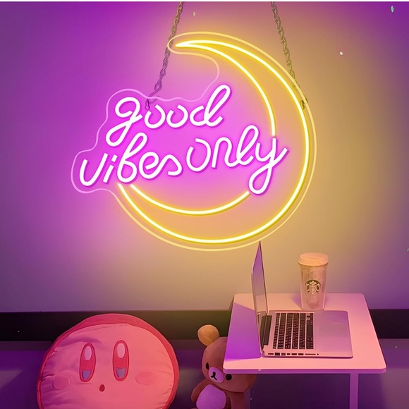 Good Vibes Only LED Neon Sign, Moon Wall Decor for Bedroom,Living Room - Picture 10 of 13